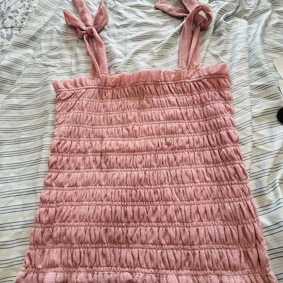 Anthropologie Pink Smocked Sleeveless Tank Top - Picture 3 of 6
